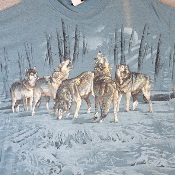 Vintage 90's Wolf T-Shirt Double Sided Silver Dollar City Men's XXL Blue Single - Picture 2 of 11